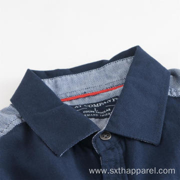 Men's Dark Blue Pockets Short Sleeve Embroidered Shirts